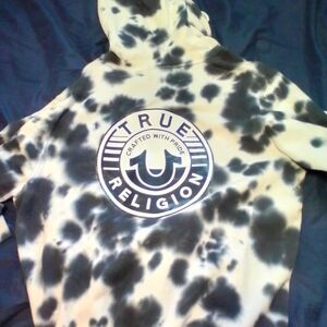 True Religion Dark Blue and Cream Tie-Dye Hoodie